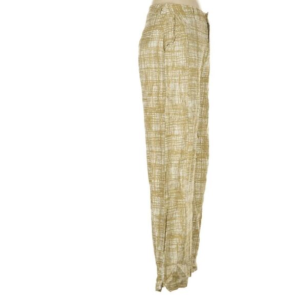 Reformation Jameson Linen Pant Wide Leg Olive Green Abstract print Burlap Pocket - Picture 6 of 8